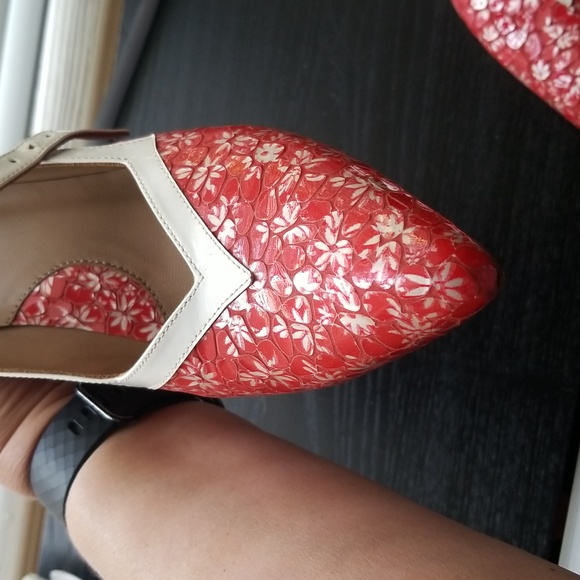 John Fluevog twist to tango Mary Jane Heel size 9.5 red/white - Picture 5 of 8